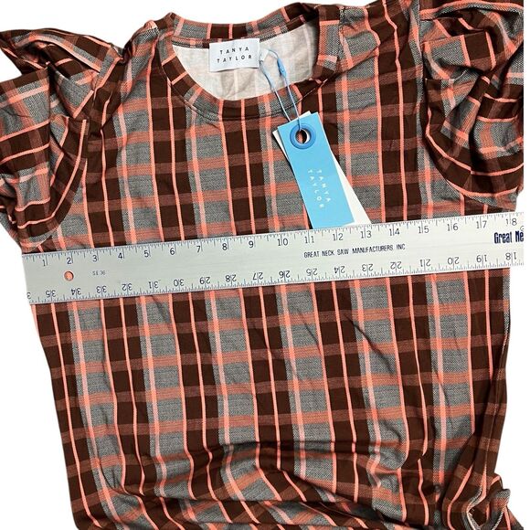 Tanya Taylor Burgundy Plaid Puff Sleeve Midi Dress Womens L Holiday Preppy - Picture 3 of 13